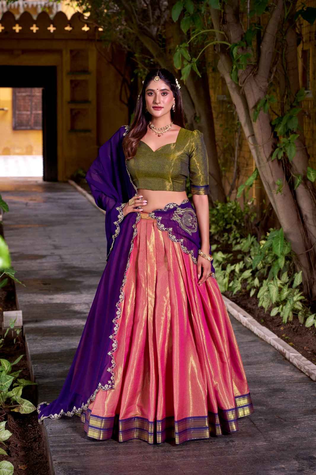 KANCHIPURAM STUNNING ZARI WEAVING WORK LEHENGA CHOLI AT WHOLESALE PRICE