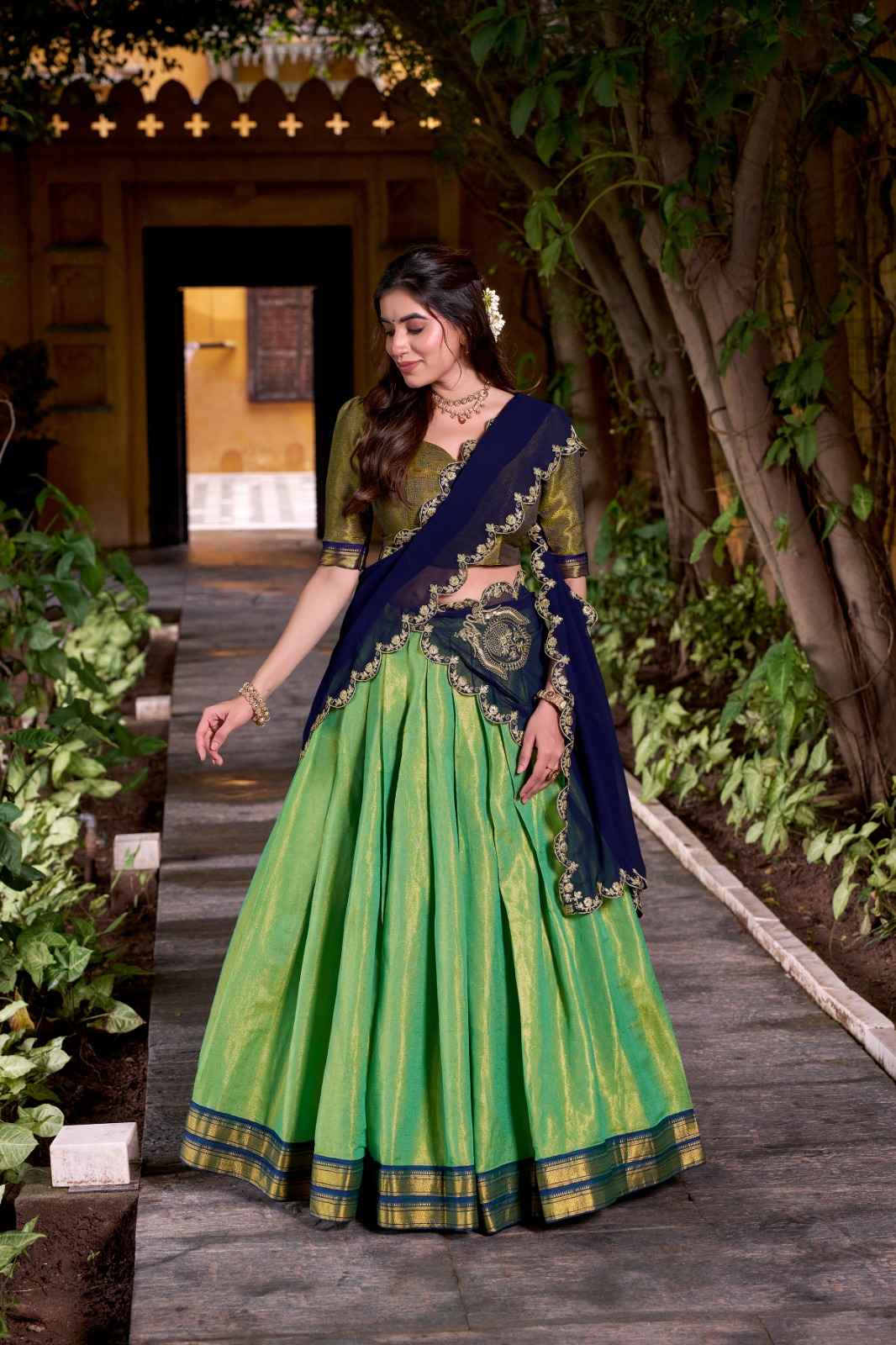 KANCHIPURAM STUNNING ZARI WEAVING WORK LEHENGA CHOLI AT WHOLESALE PRICE