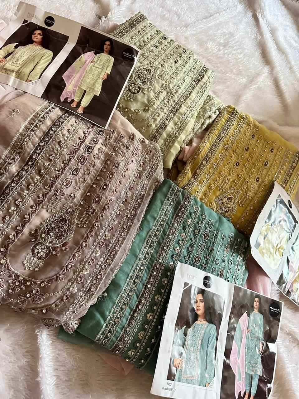 MEHBOOB TEX D.NO - 1239 GEORGETTE WITH HEAVY EMBROIDERY WORK DRESS MATERIAL