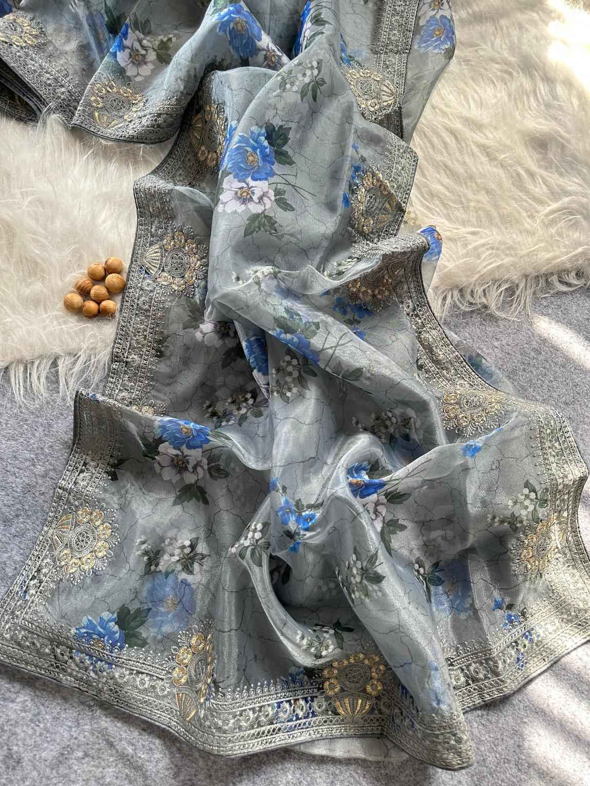 SOFT FLORAL ORGANZA FLORAL DIGITAL PRINT SAREE AT WHOLESALE PRICE