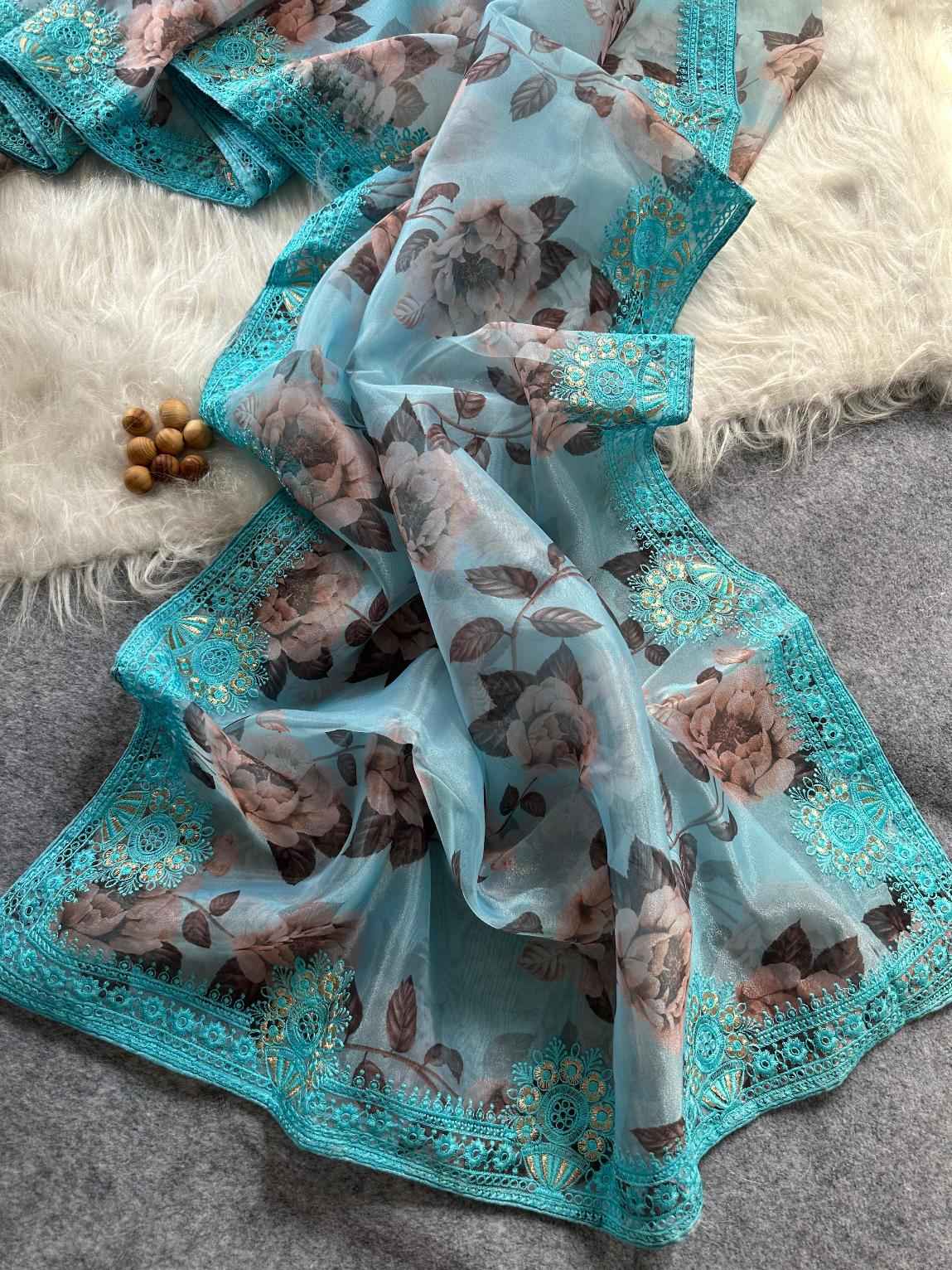 SOFT FLORAL ORGANZA FLORAL DIGITAL PRINT SAREE AT WHOLESALE PRICE