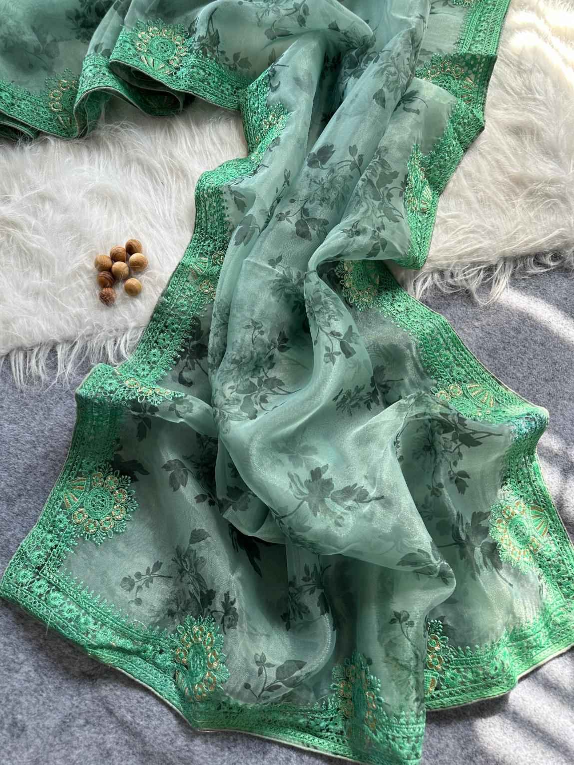 SOFT FLORAL ORGANZA FLORAL DIGITAL PRINT SAREE AT WHOLESALE PRICE