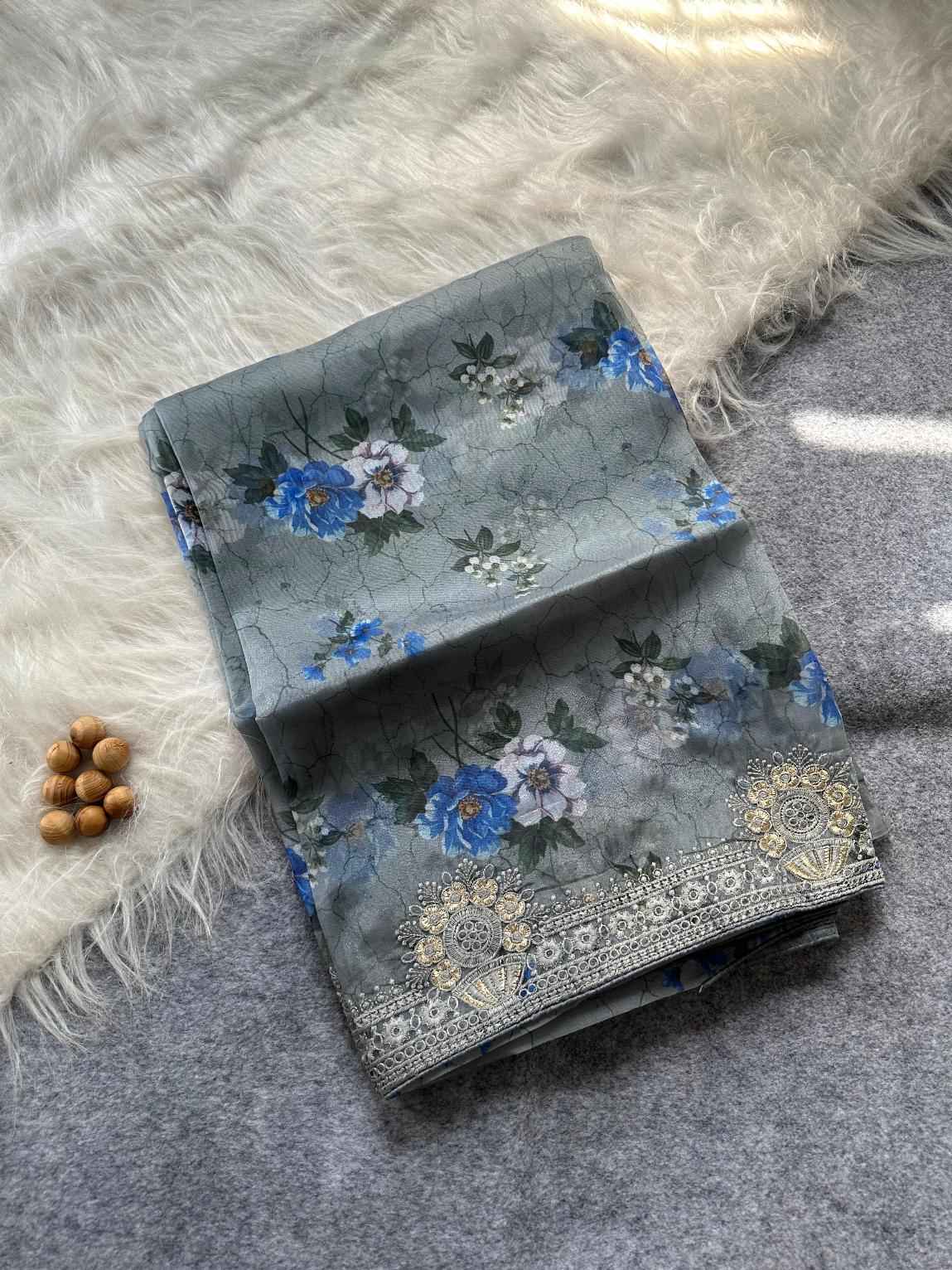 SOFT FLORAL ORGANZA FLORAL DIGITAL PRINT SAREE AT WHOLESALE PRICE