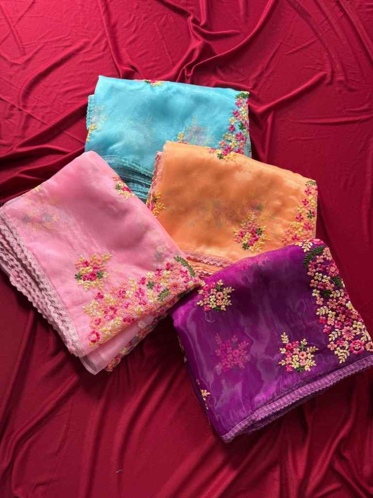 PURE SOFT ORGANZA VISCOSE THREAD WORK SAREE AT WHOLESALE PRICE