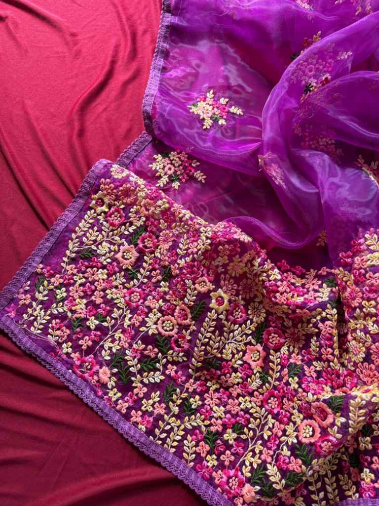 PURE SOFT ORGANZA VISCOSE THREAD WORK SAREE AT WHOLESALE PRICE