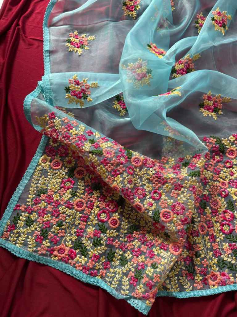 PURE SOFT ORGANZA VISCOSE THREAD WORK SAREE AT WHOLESALE PRICE