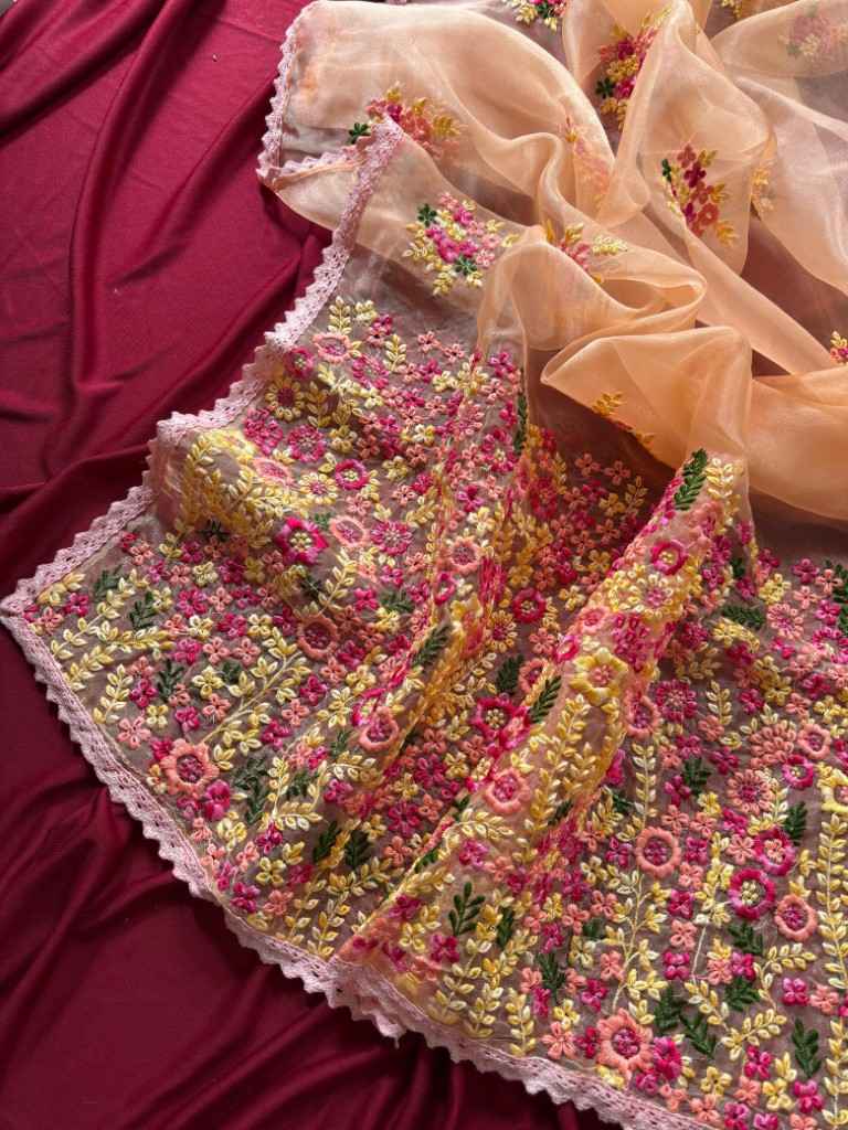 PURE SOFT ORGANZA VISCOSE THREAD WORK SAREE AT WHOLESALE PRICE