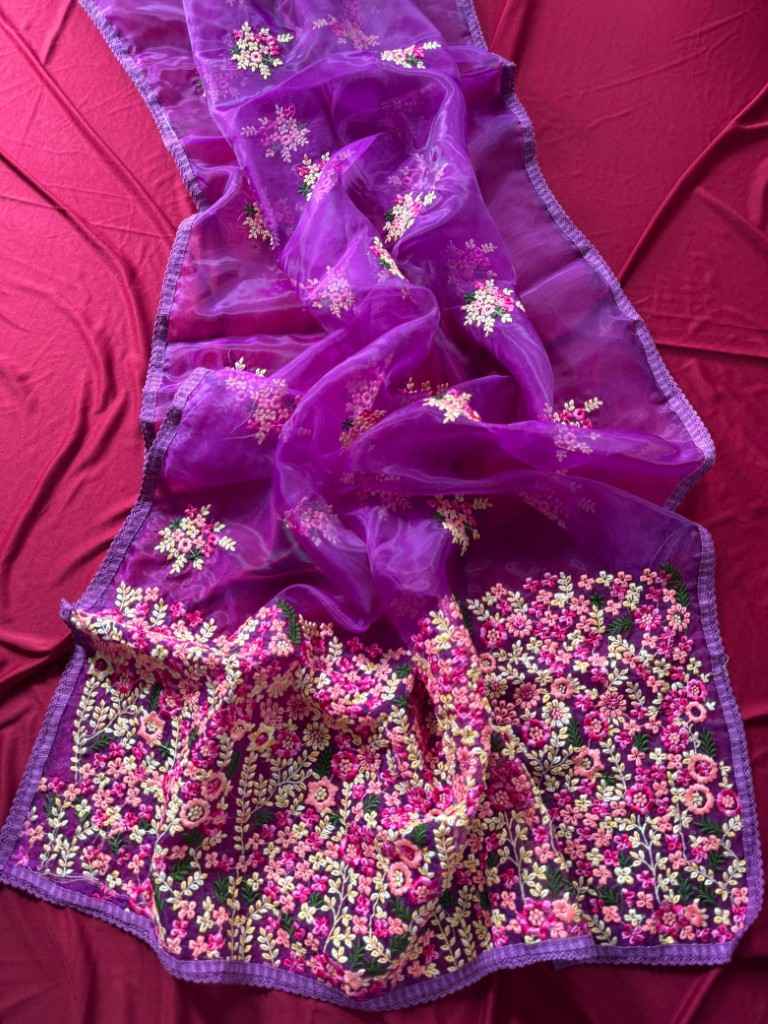PURE SOFT ORGANZA VISCOSE THREAD WORK SAREE AT WHOLESALE PRICE