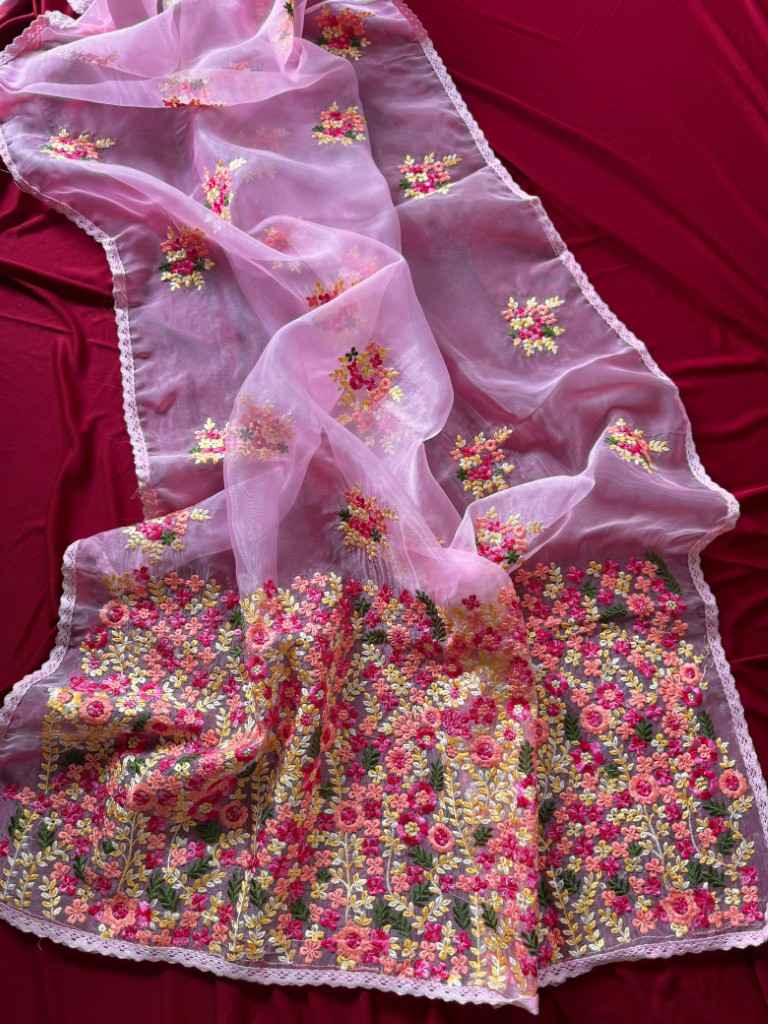 PURE SOFT ORGANZA VISCOSE THREAD WORK SAREE AT WHOLESALE PRICE