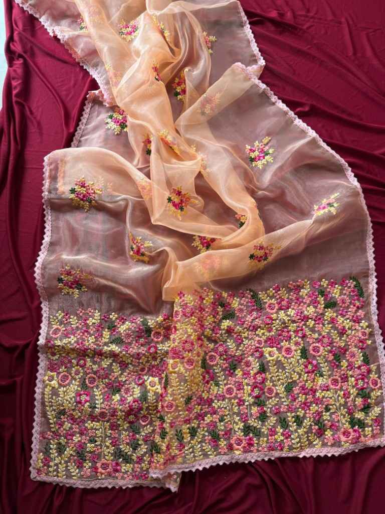 PURE SOFT ORGANZA VISCOSE THREAD WORK SAREE AT WHOLESALE PRICE