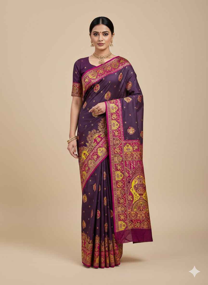 PASHMINA PAITHANI SILK WOVEN MOTIFS MULTICOLOR PAISLEY BORDER SAREE AT WHOLESALE PRICE