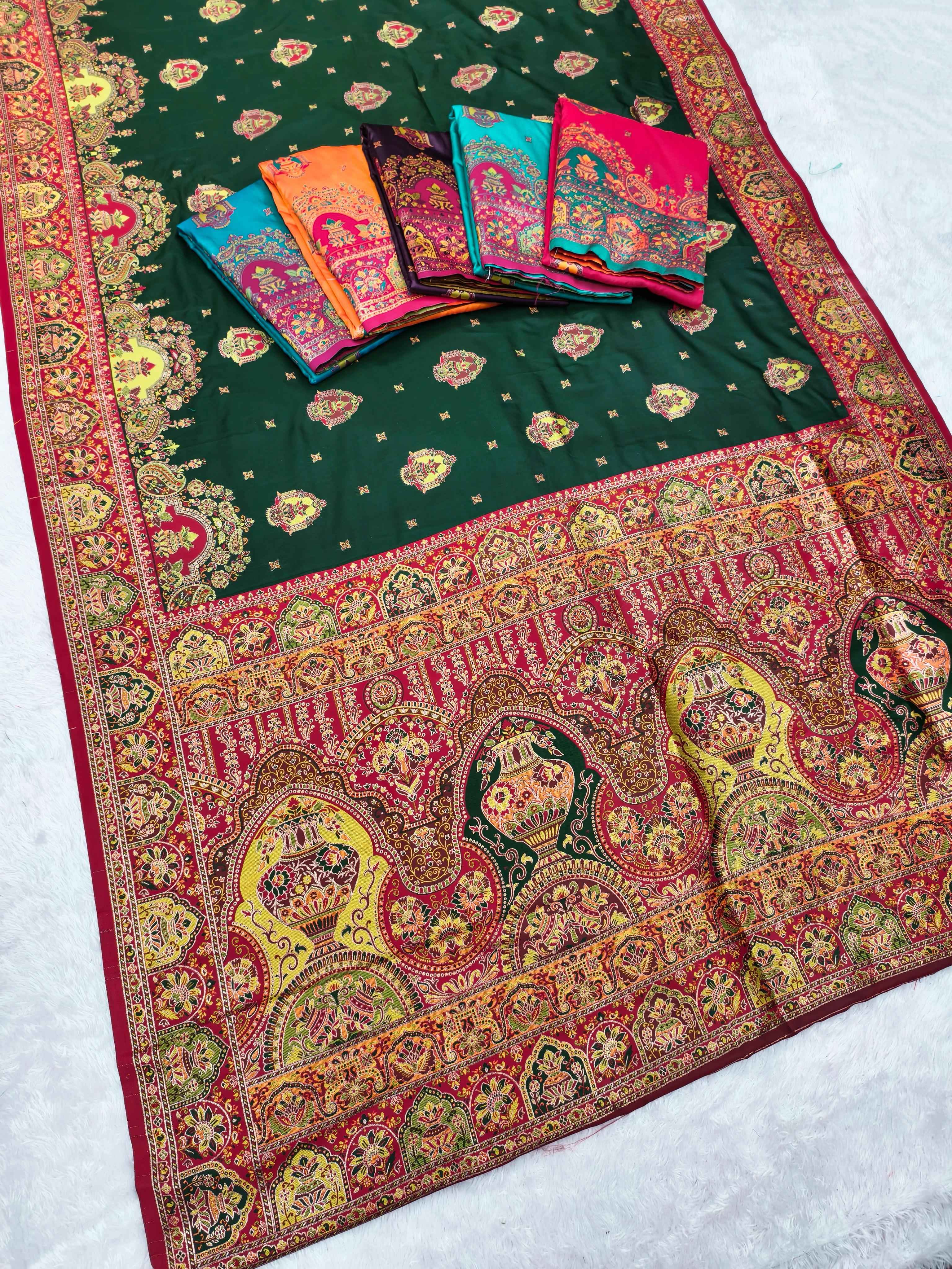 PASHMINA PAITHANI SILK WOVEN MOTIFS MULTICOLOR PAISLEY BORDER SAREE AT WHOLESALE PRICE