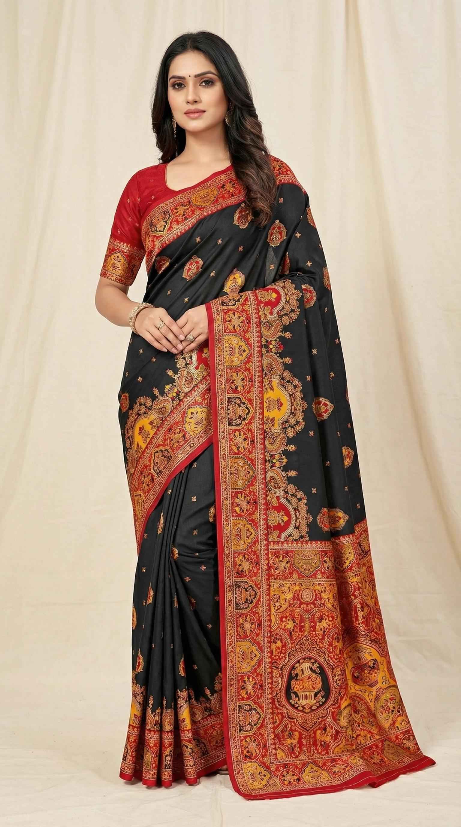  BLACK PASHMINA PAITHANI SILK MULTICOLOR WEAVING SAREE AT WHOLESALE PRICE