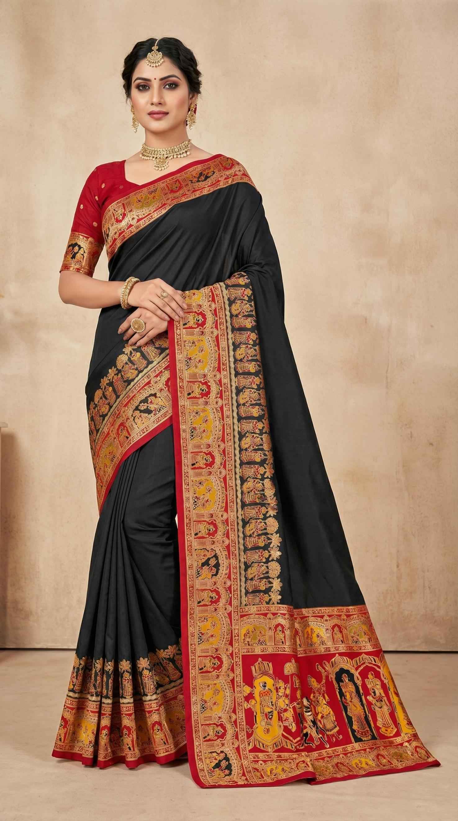  BLACK PASHMINA PAITHANI SILK MULTICOLOR WEAVING SAREE AT WHOLESALE PRICE