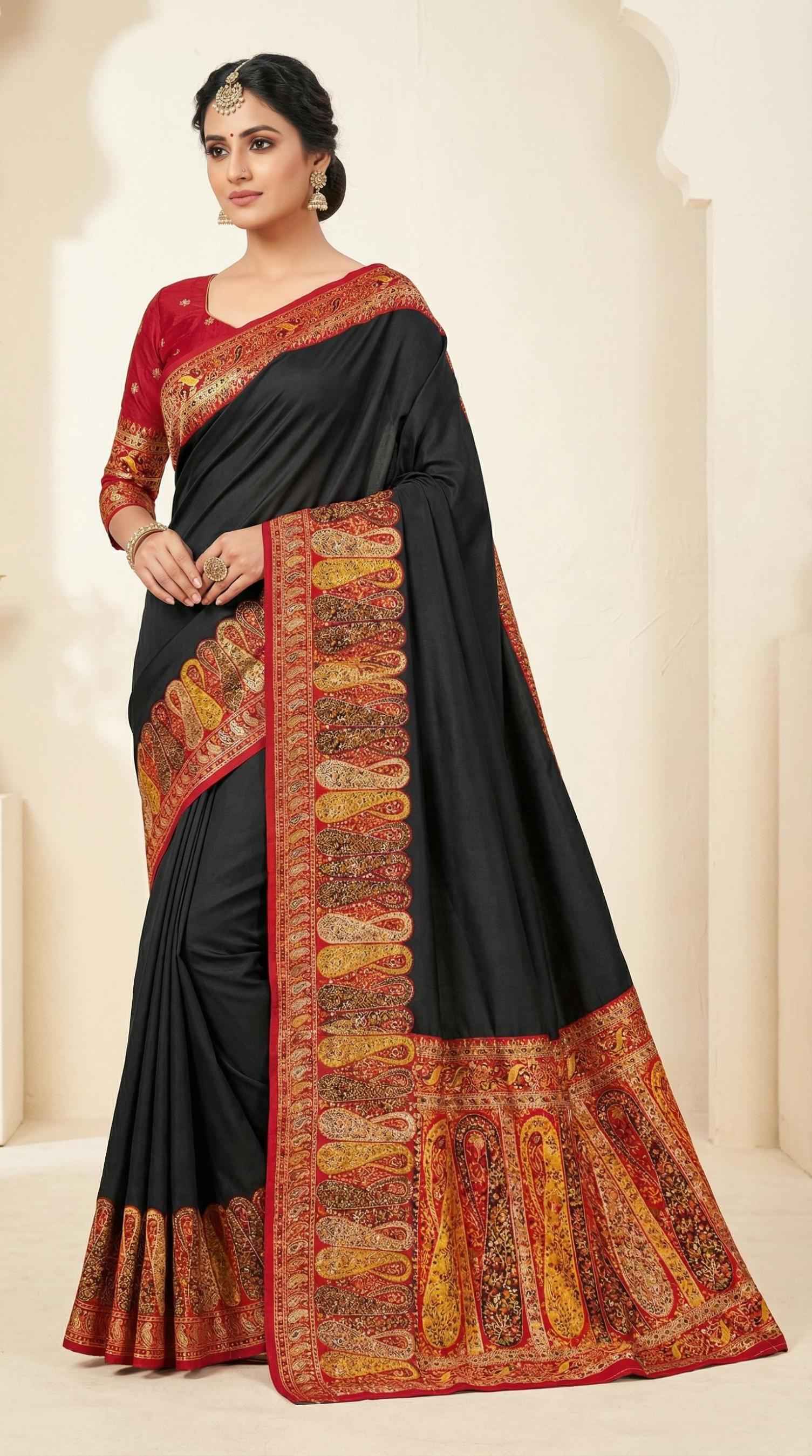  BLACK PASHMINA PAITHANI SILK MULTICOLOR WEAVING SAREE AT WHOLESALE PRICE