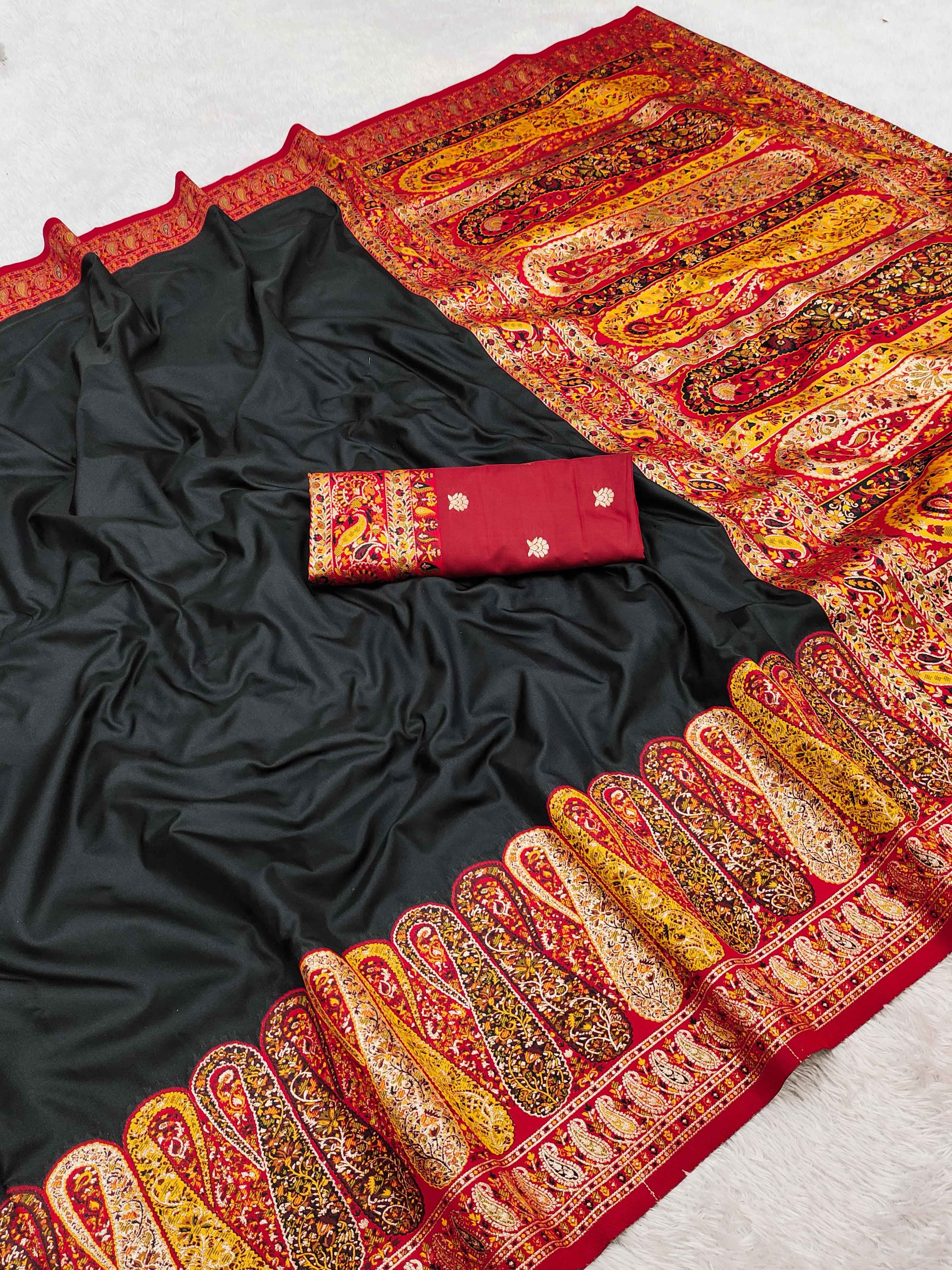  BLACK PASHMINA PAITHANI SILK MULTICOLOR WEAVING SAREE AT WHOLESALE PRICE