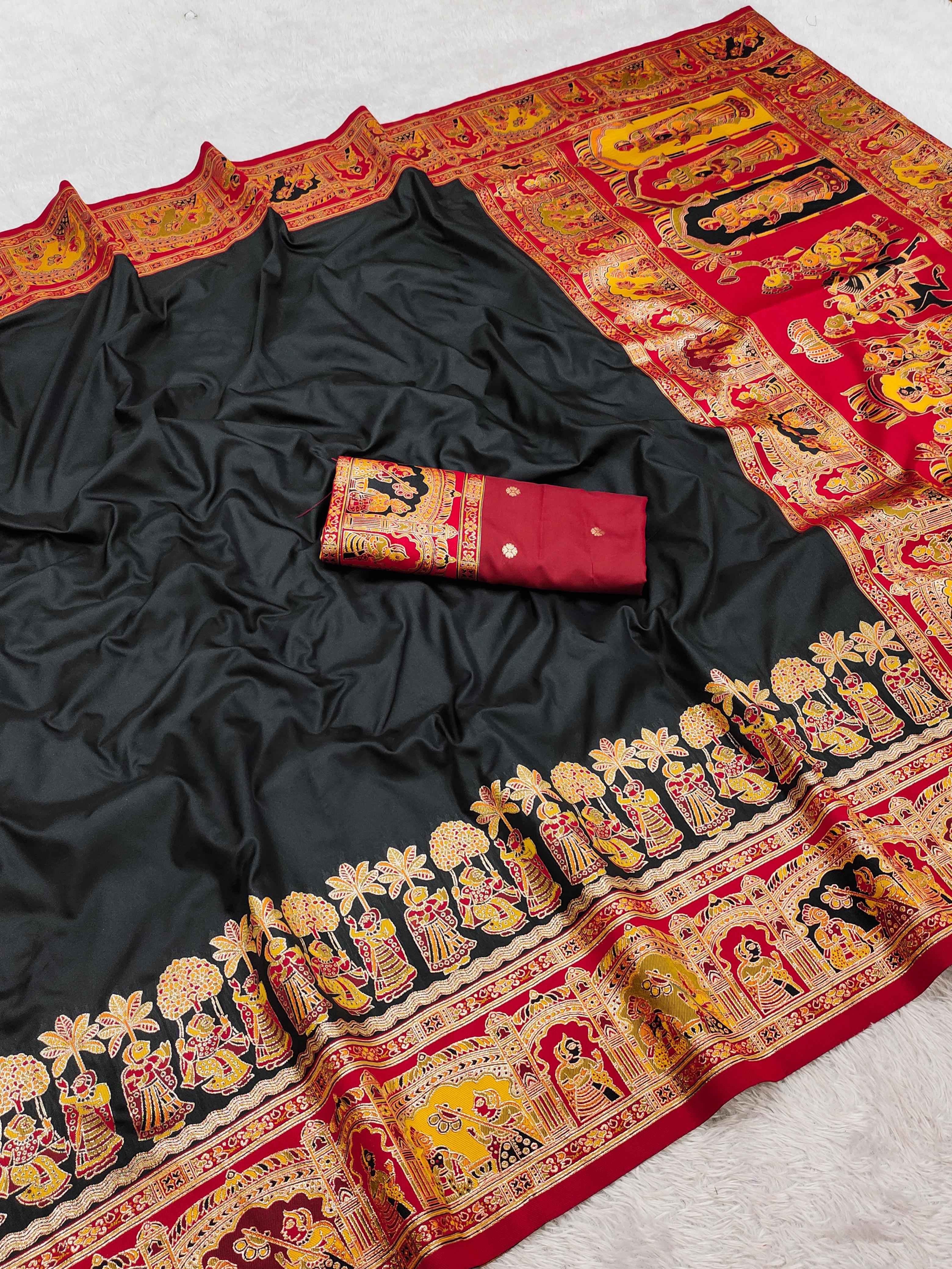  BLACK PASHMINA PAITHANI SILK MULTICOLOR WEAVING SAREE AT WHOLESALE PRICE