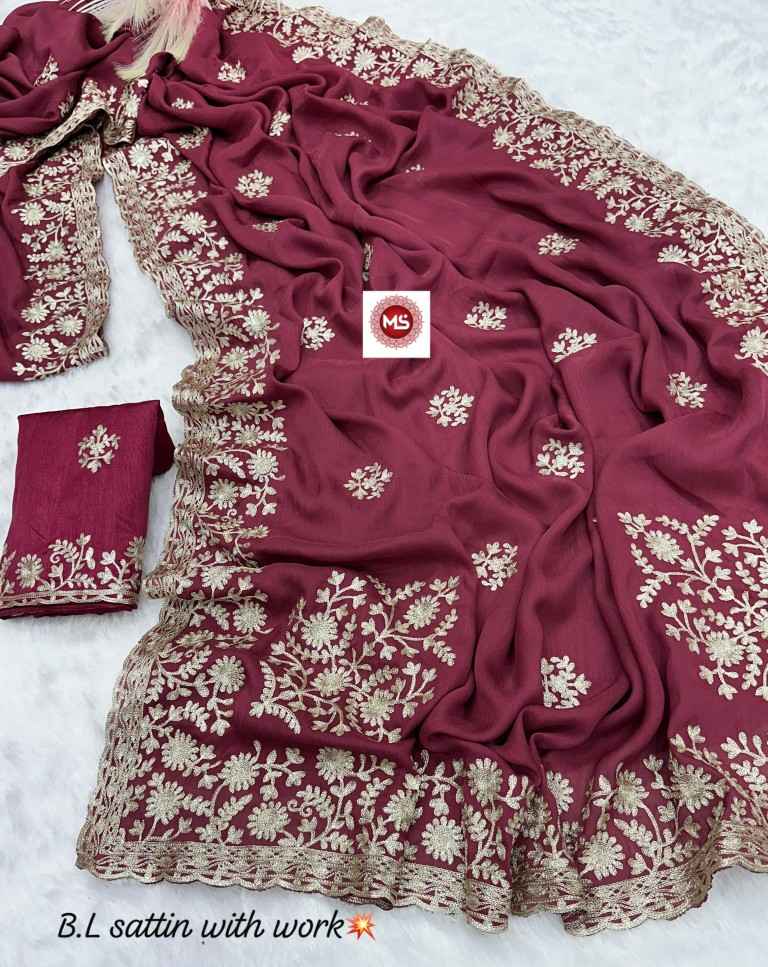 PURE B.L SATTIN MULTI CHAIN EMBROIDERY WORK SAREE AT WHOLESALE PRICE