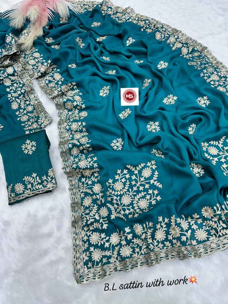 PURE B.L SATTIN MULTI CHAIN EMBROIDERY WORK SAREE AT WHOLESALE PRICE