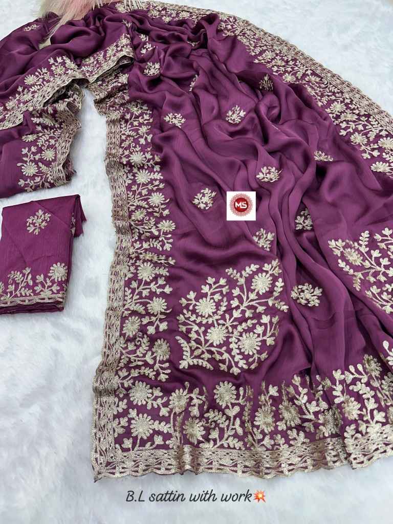 PURE B.L SATTIN MULTI CHAIN EMBROIDERY WORK SAREE AT WHOLESALE PRICE