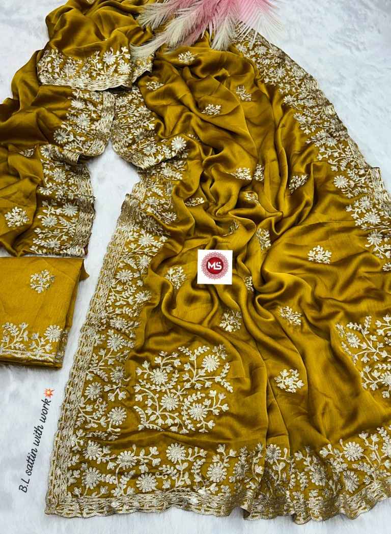 PURE B.L SATTIN MULTI CHAIN EMBROIDERY WORK SAREE AT WHOLESALE PRICE