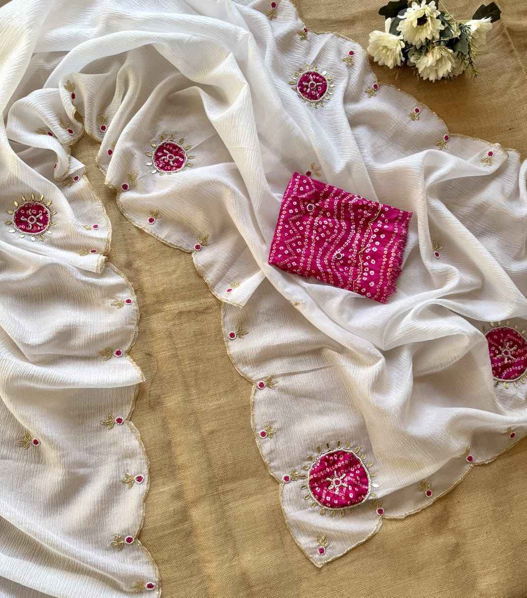 PURE CRUSH GEORGETTE CHIFFON HANDWORK SAREE AT WHOLESALE PRICE