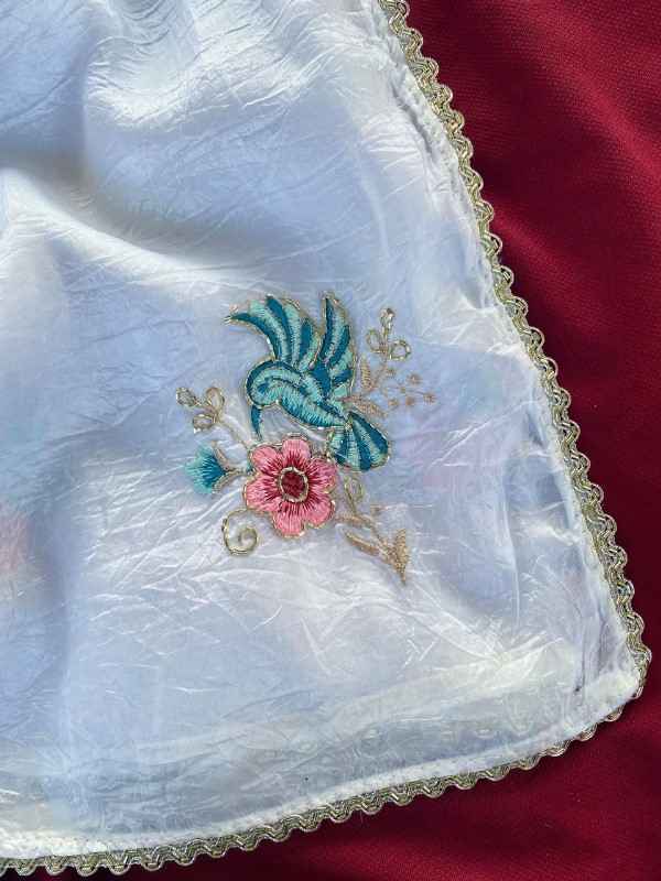 PURE CRUSHED ORGANZA FLOWER EMBROIDORY WORK SAREE AT WHOLESALE PRICE 