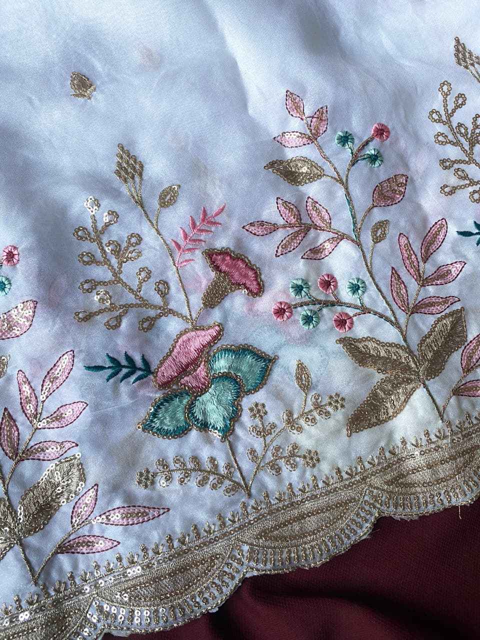 PURE GEORGETTE CHIFFON EMBROIDERED AND SEQUENCE WORK SAREE AT WHOLESALE PRICE