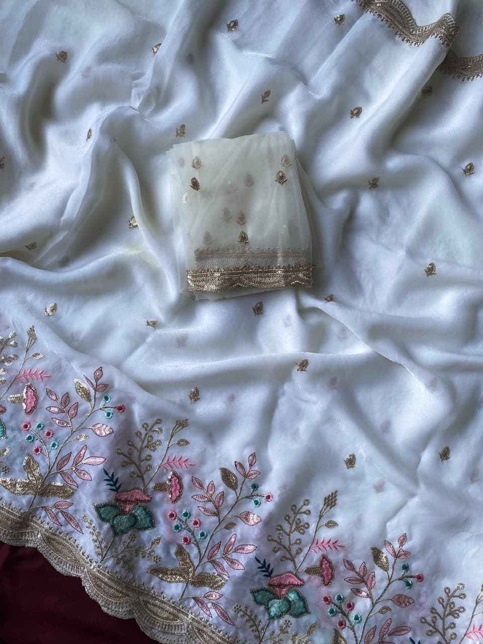 PURE GEORGETTE CHIFFON EMBROIDERED AND SEQUENCE WORK SAREE AT WHOLESALE PRICE