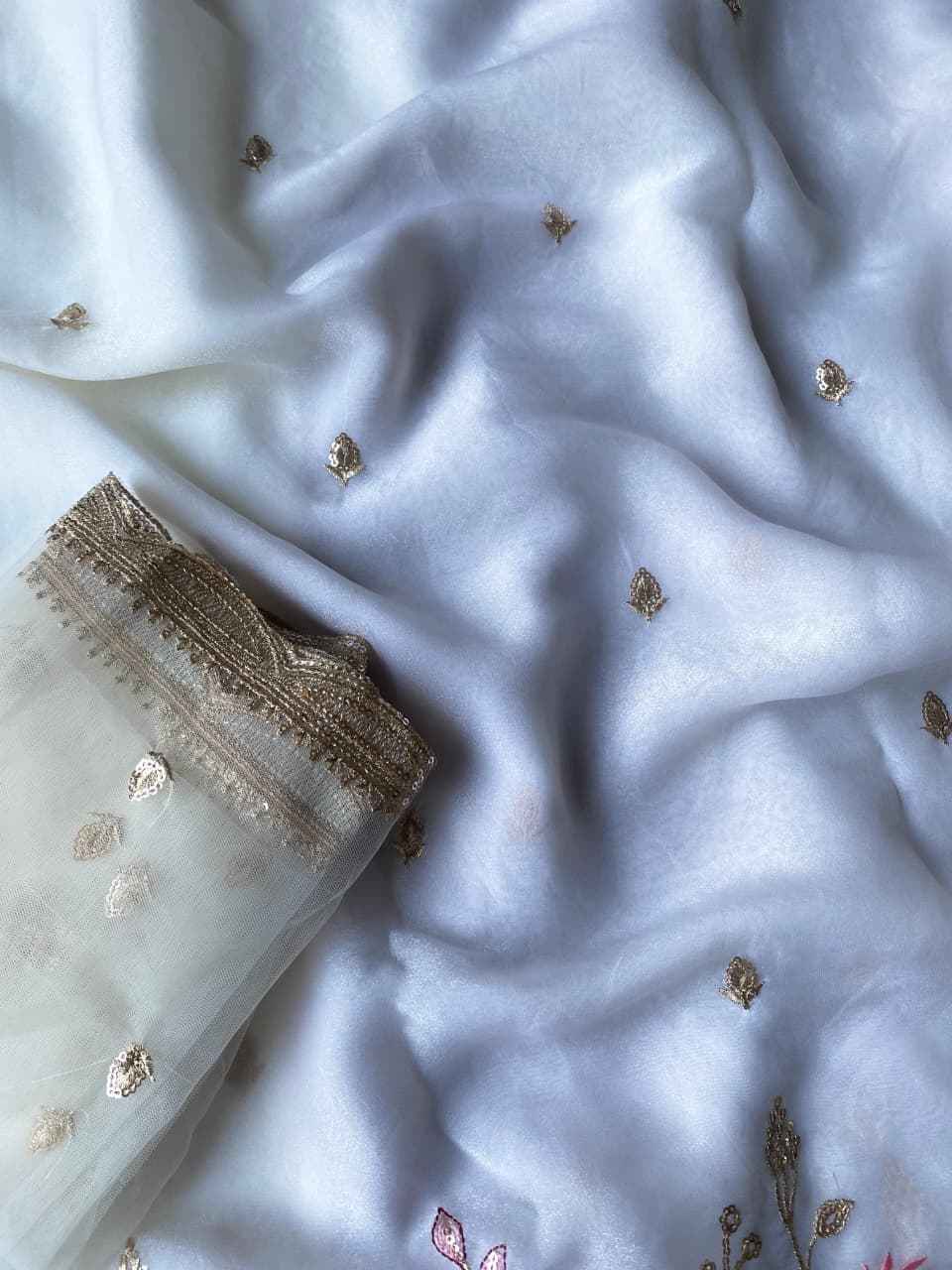 PURE GEORGETTE CHIFFON EMBROIDERED AND SEQUENCE WORK SAREE AT WHOLESALE PRICE