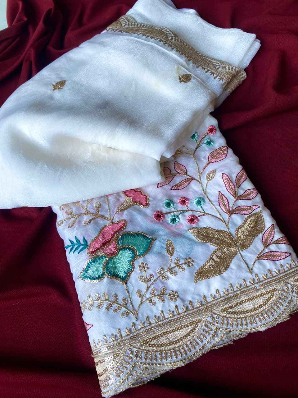 PURE GEORGETTE CHIFFON EMBROIDERED AND SEQUENCE WORK SAREE AT WHOLESALE PRICE