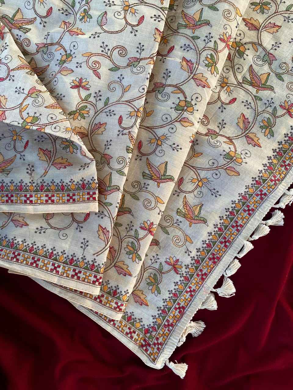 PURE LOOM TUSSAR DESIGNER EMBROIDERY GOLD ZARI BORDER SAREE AT WHOLESALE PRICE