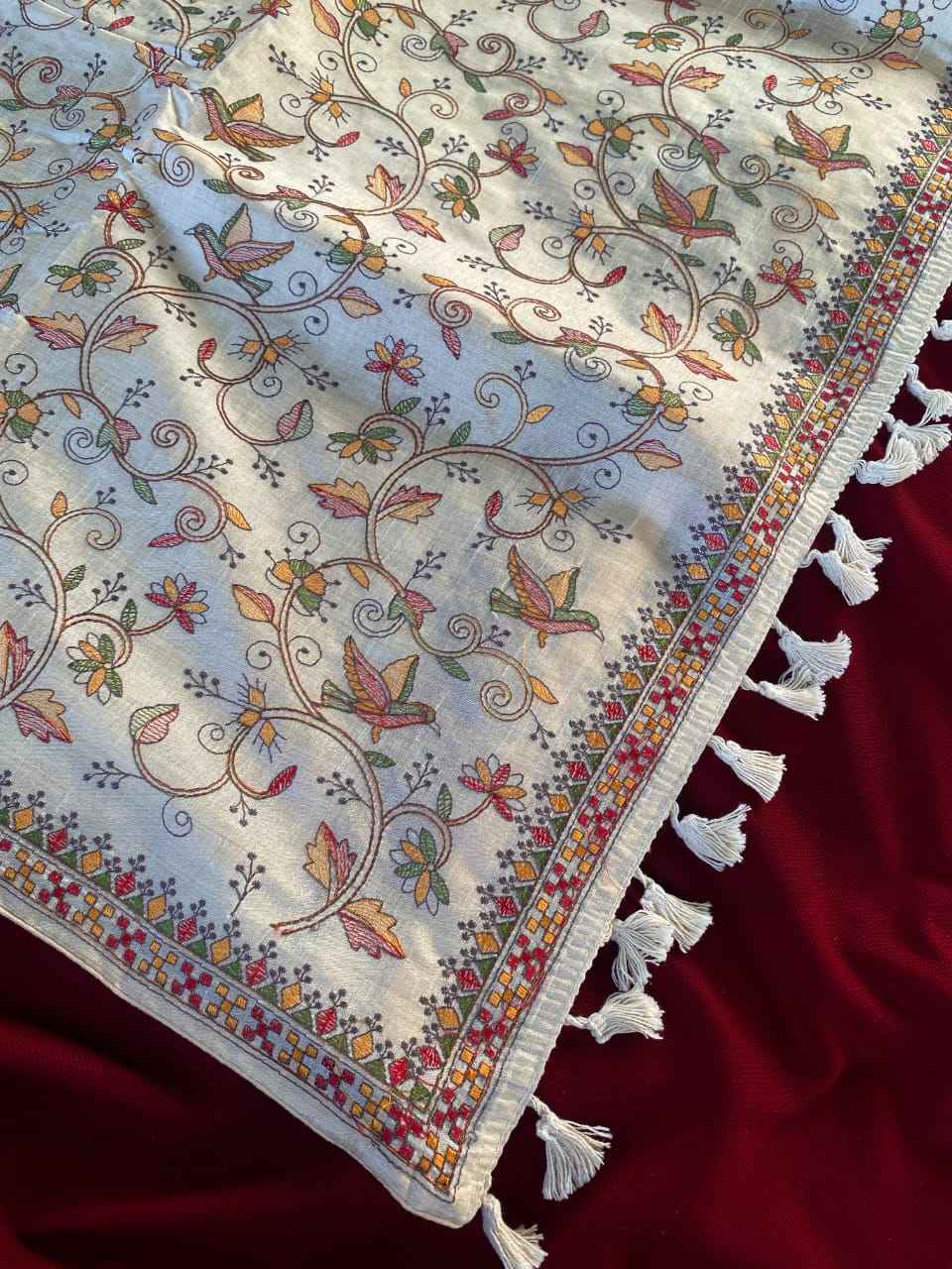 PURE LOOM TUSSAR DESIGNER EMBROIDERY GOLD ZARI BORDER SAREE AT WHOLESALE PRICE