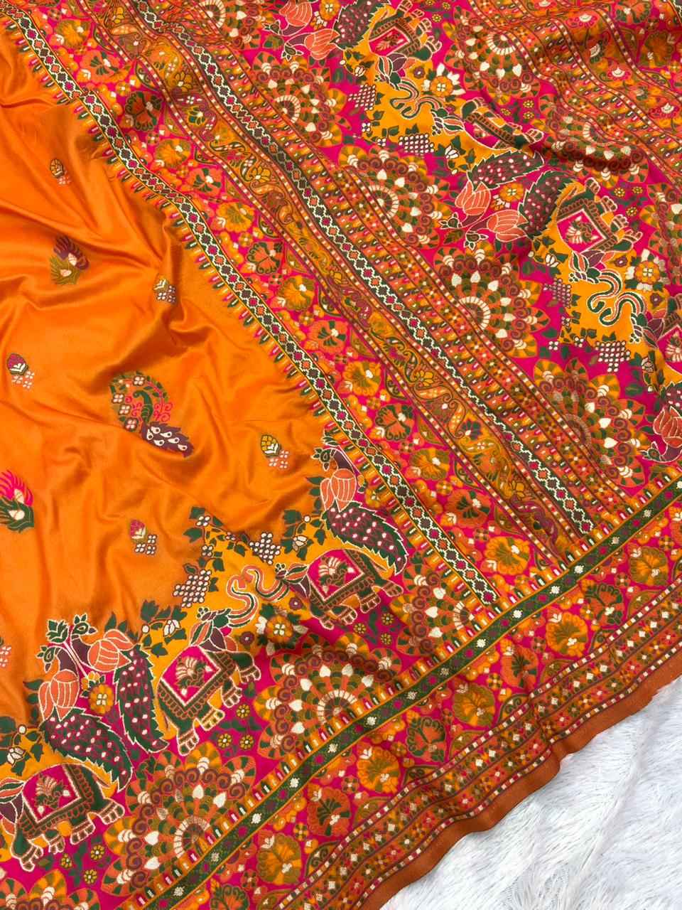 PURE SOFT RAJWADI PASHMINA SILK KASHMIRI THREAD WEAVING SAREE AT WHOLESALE PRICE