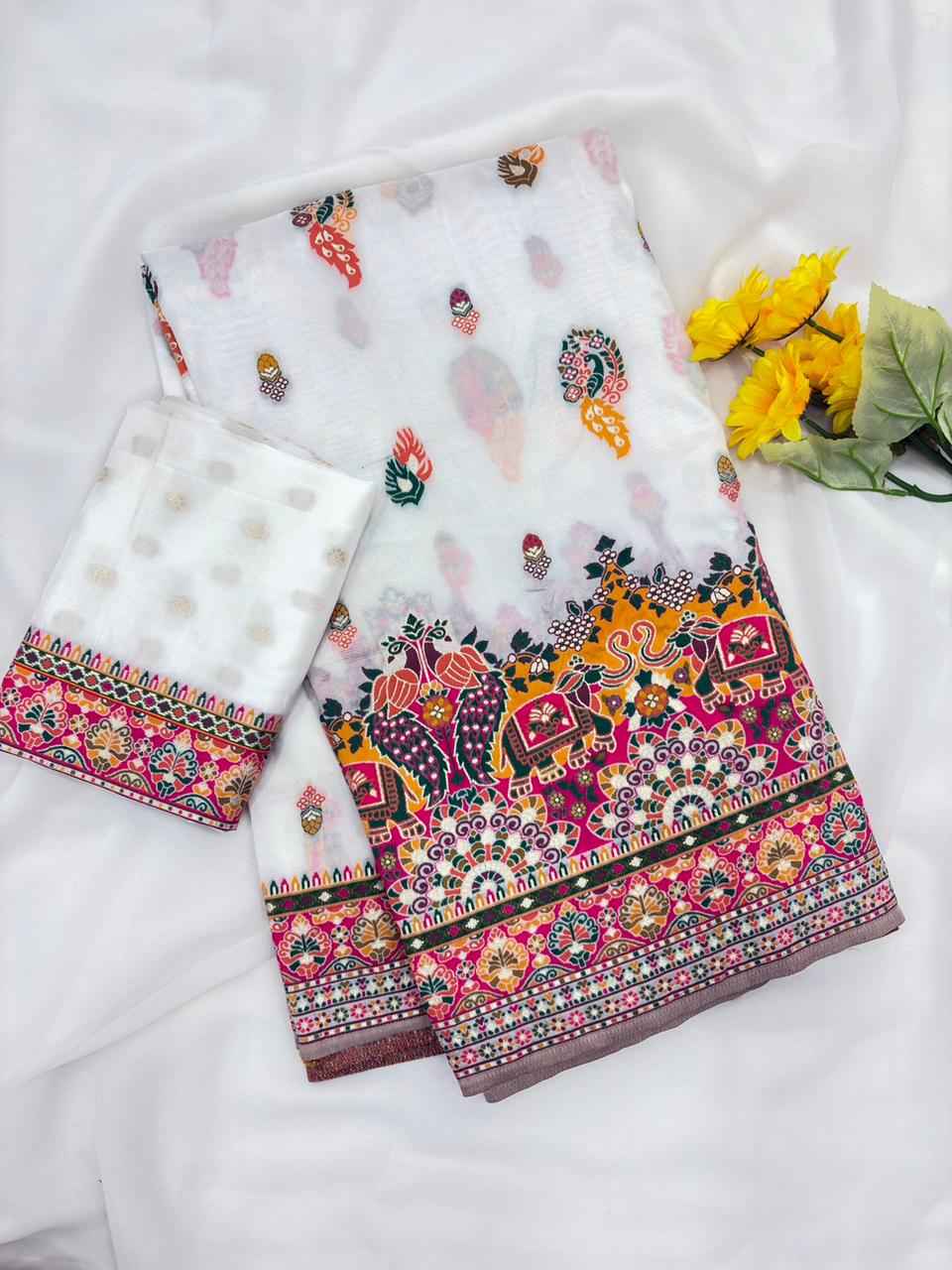 PURE SOFT RAJWADI PASHMINA SILK KASHMIRI THREAD WEAVING SAREE AT WHOLESALE PRICE