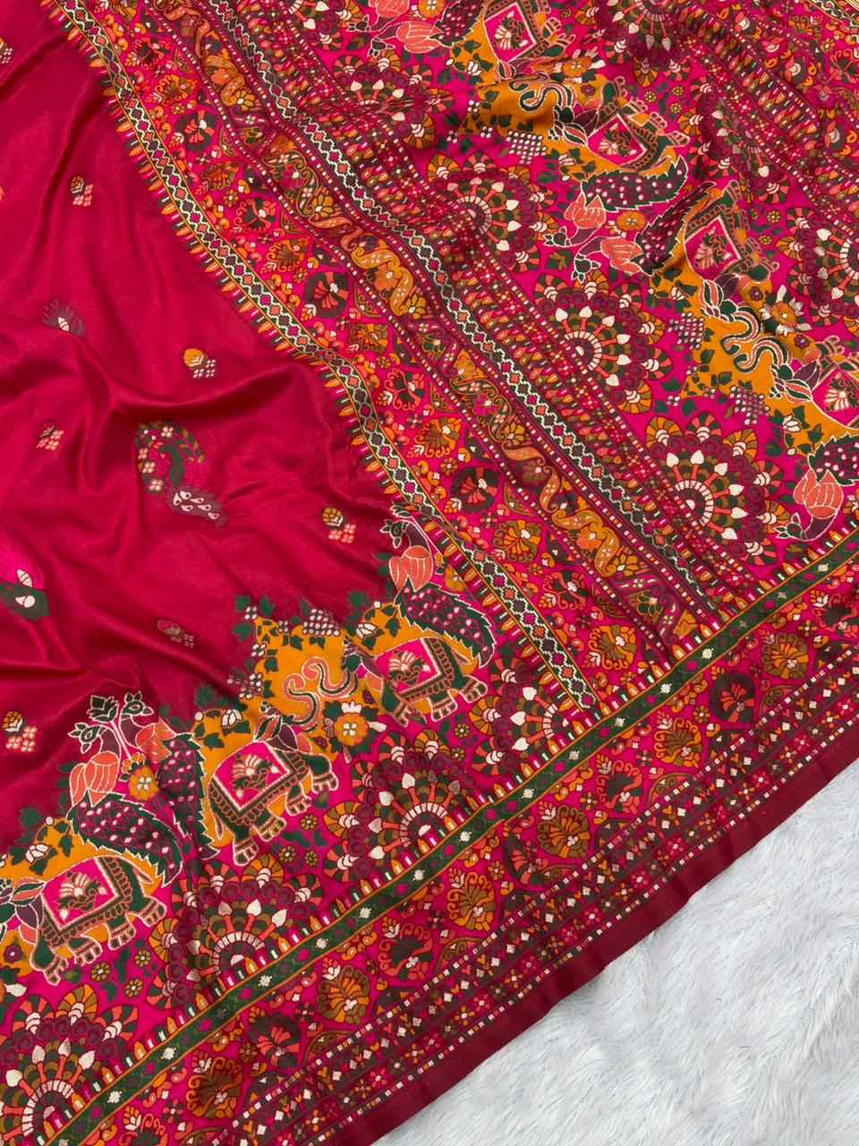 PURE SOFT RAJWADI PASHMINA SILK KASHMIRI THREAD WEAVING SAREE AT WHOLESALE PRICE