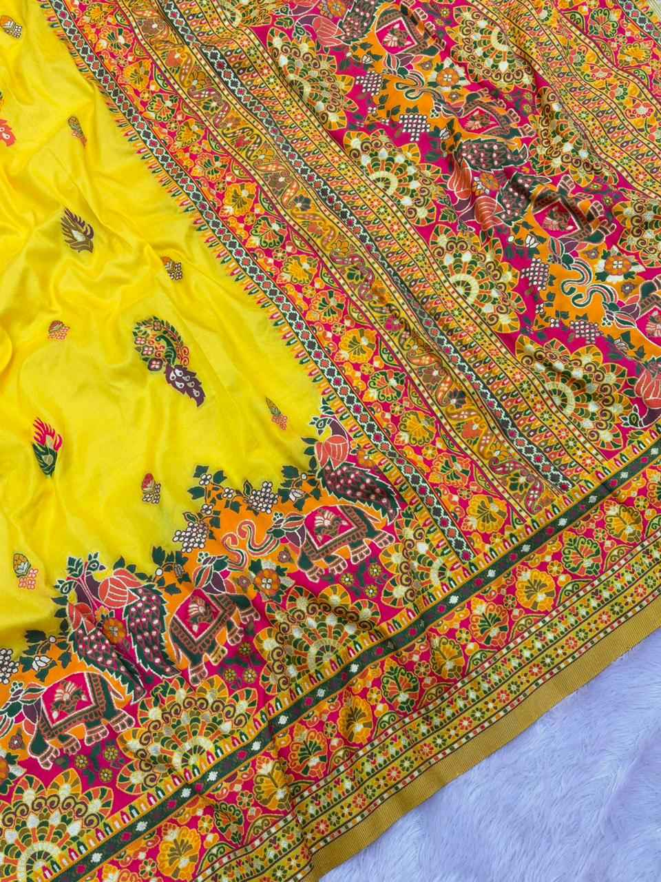 PURE SOFT RAJWADI PASHMINA SILK KASHMIRI THREAD WEAVING SAREE AT WHOLESALE PRICE