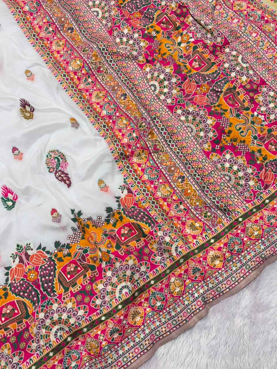 PURE SOFT RAJWADI PASHMINA SILK KASHMIRI THREAD WEAVING SAREE AT WHOLESALE PRICE