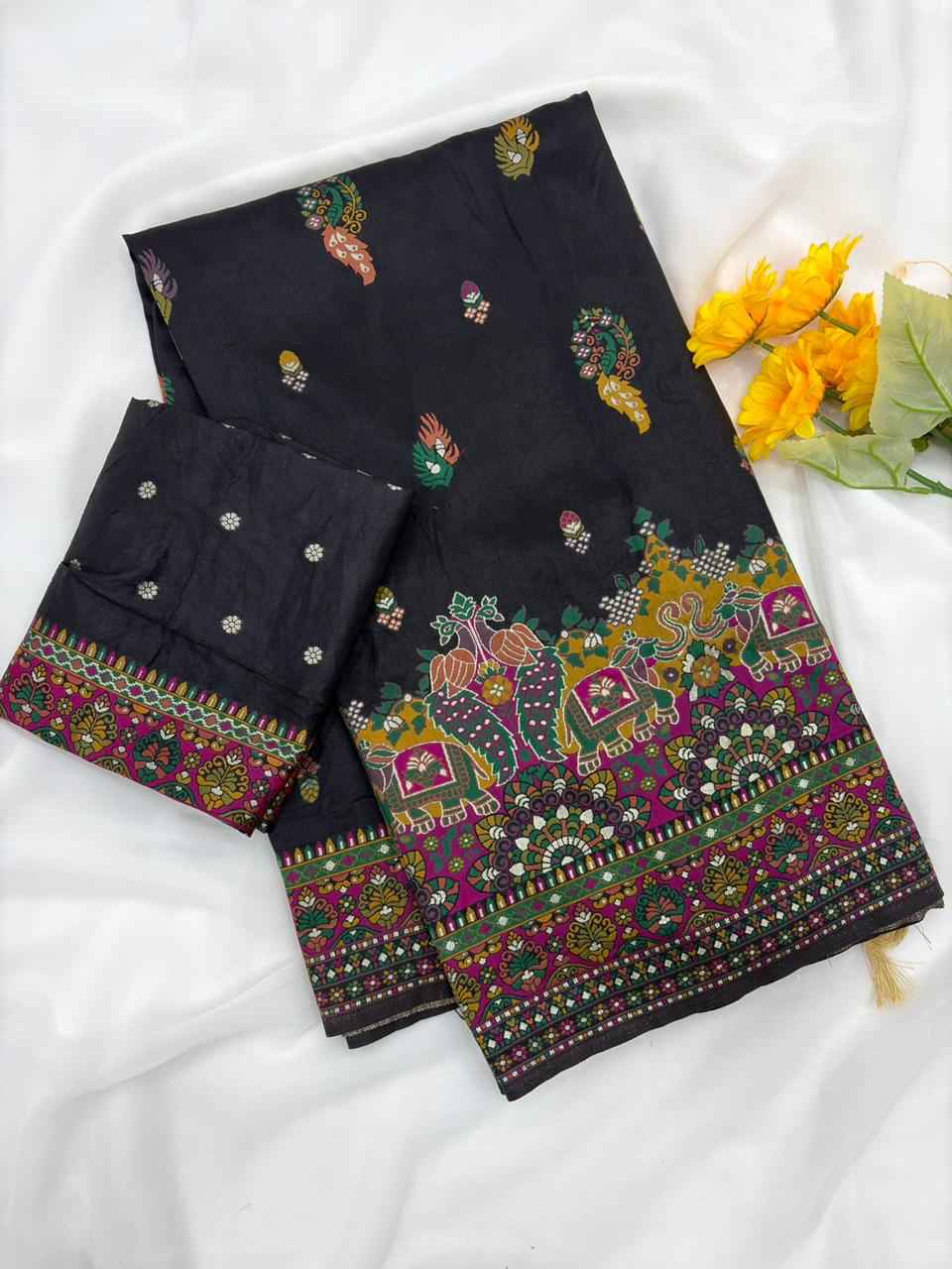 PURE SOFT RAJWADI PASHMINA SILK KASHMIRI THREAD WEAVING SAREE AT WHOLESALE PRICE