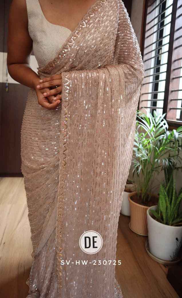 PURE SPACE SILK ORIGINAL GOLD BEADS WORK SAREE AT WHOLESALE PRICE 