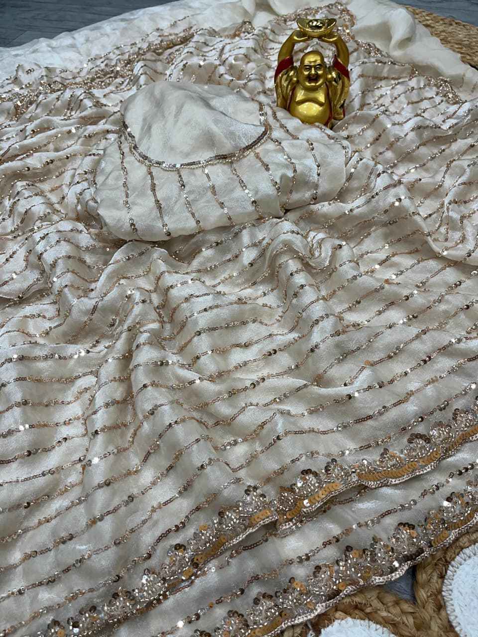 PURE SPACE SILK ORIGINAL GOLD BEADS WORK SAREE AT WHOLESALE PRICE 