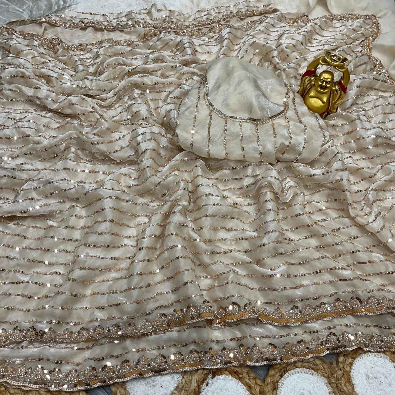 PURE SPACE SILK ORIGINAL GOLD BEADS WORK SAREE AT WHOLESALE PRICE 