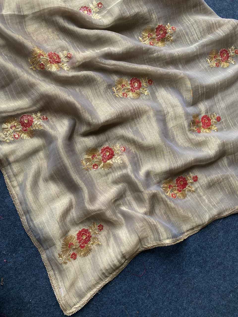 PURE TISSUE CRUSH MULTI SEQUENCE WORK SAREE AT WHOLESALE PRICE