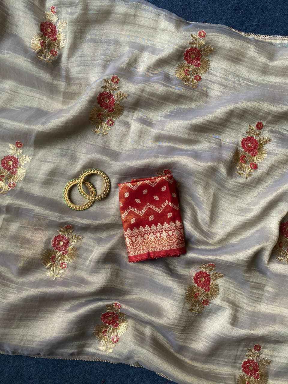 PURE TISSUE CRUSH MULTI SEQUENCE WORK SAREE AT WHOLESALE PRICE