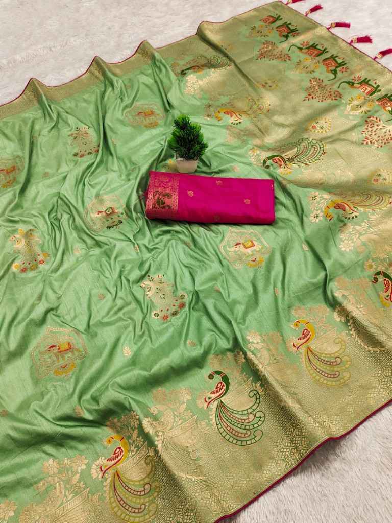 PURE VISCOSE DOLLA SILK HEAVY MEENAKARI WEAVING SAREE AT WHOLESALE PRICE
