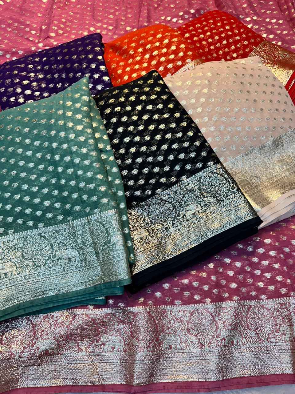 PURE VISCOSE GEORGETTE ZARI & JACQUARD BORDER SAREE AT WHOLESALE PRICE