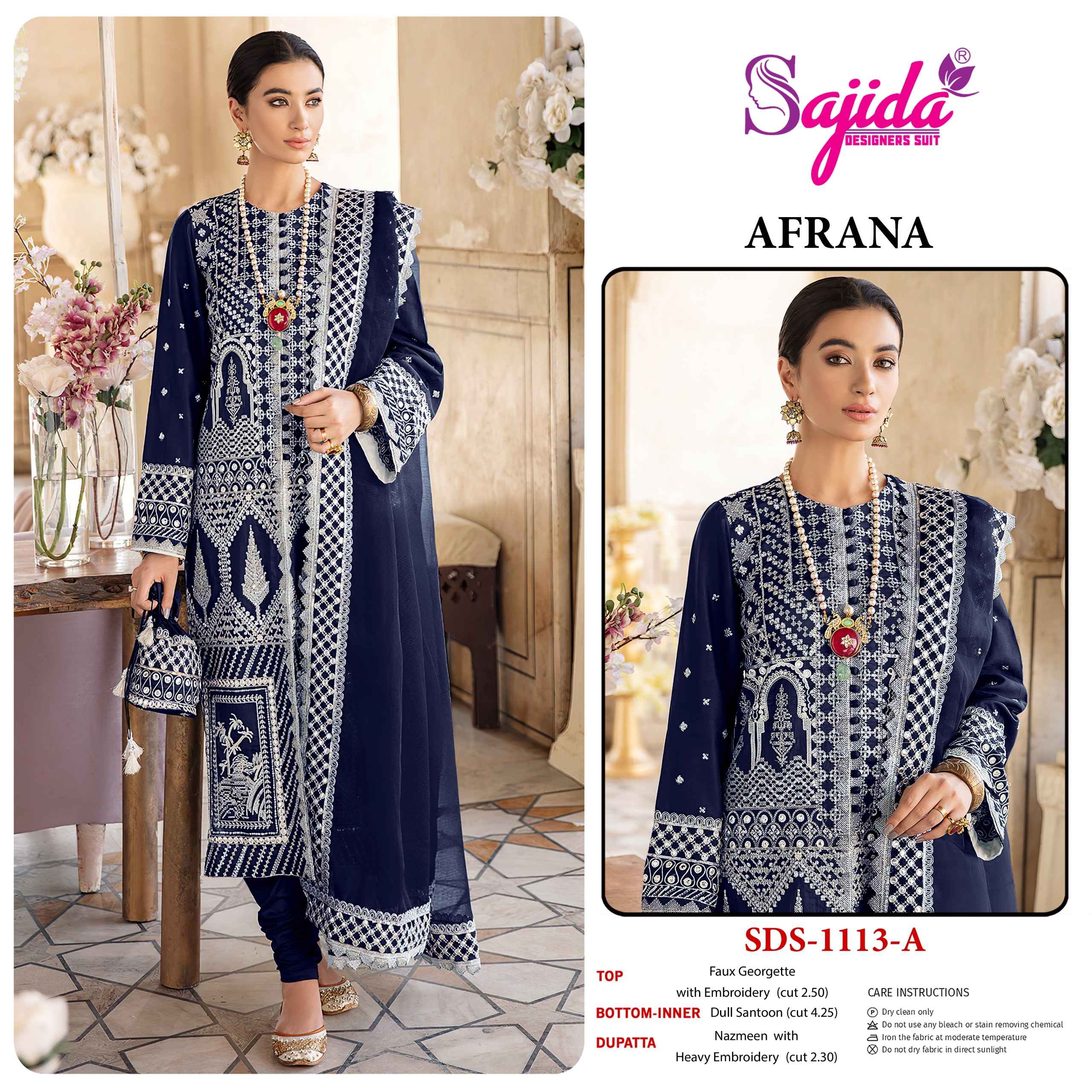 SAJIDA AFRANA GEORGETTE WITH HEAVY EMBROIDERED DRESS MATERIAL AT WHOLESALE PRICE