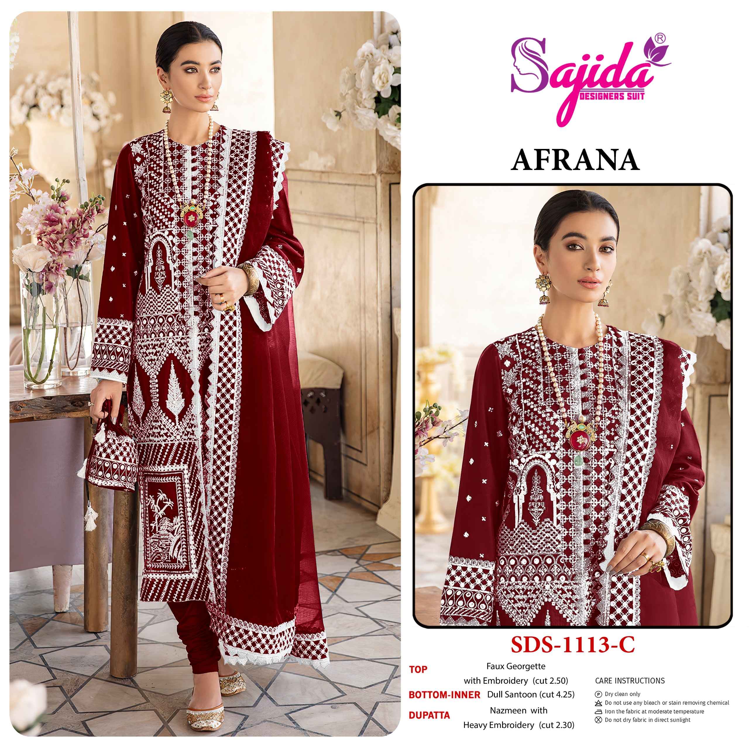 SAJIDA AFRANA GEORGETTE WITH HEAVY EMBROIDERED DRESS MATERIAL AT WHOLESALE PRICE