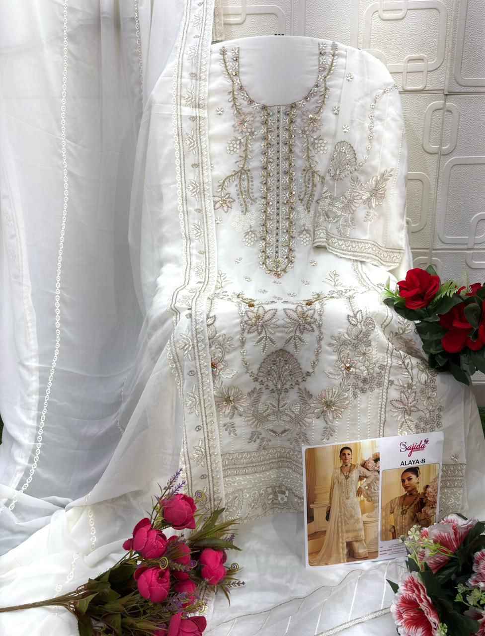 SAJIDA ANAYA-VOL-8 GEORGETTE WITH HEAVY EMBROIDERED DRESS MATERIAL AT WHOLESALE PRICE 