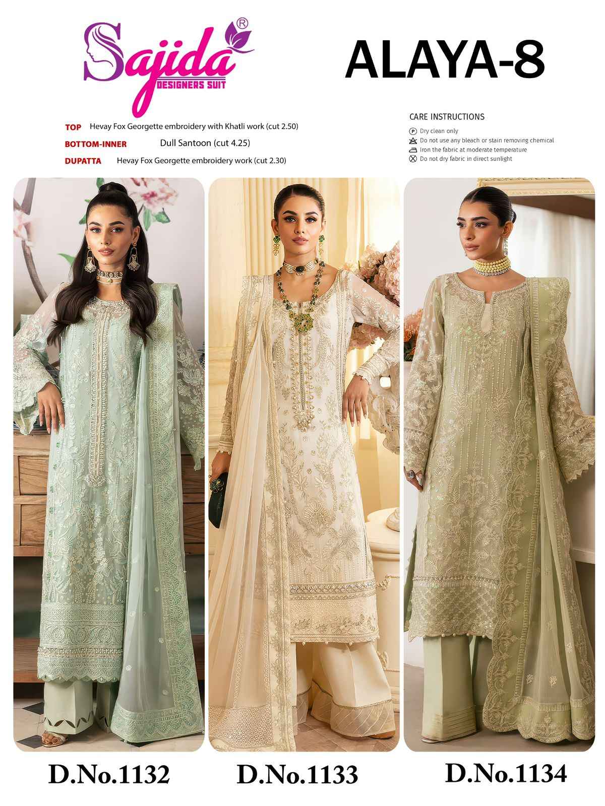 SAJIDA ANAYA-VOL-8 GEORGETTE WITH HEAVY EMBROIDERED DRESS MATERIAL AT WHOLESALE PRICE 